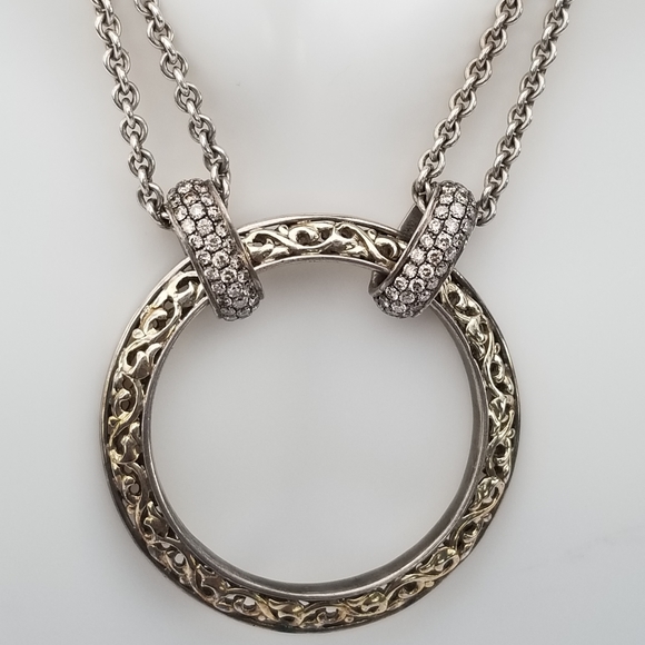 Charles Krypell 18k Gold Brown Pave Diamond Sterling silver Circle Necklace - Picture 9 of 16